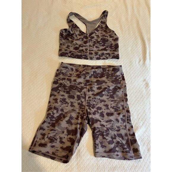 New Mono B tie dye purple mauve exercise set sports bra and shorts - Picture 1 of 11